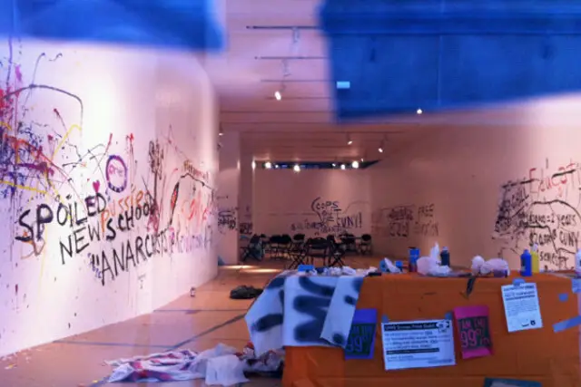 The Kellen Gallery after students put graffiti on the walls
